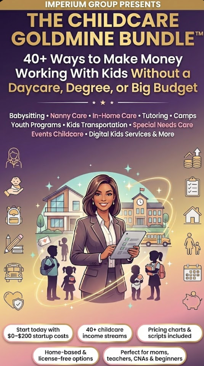THE CHILDCARE GOLDMINE BUNDLE™ 40+ Ways to Make Money Working With Kids  No Daycare, No Degree, No Big Budget